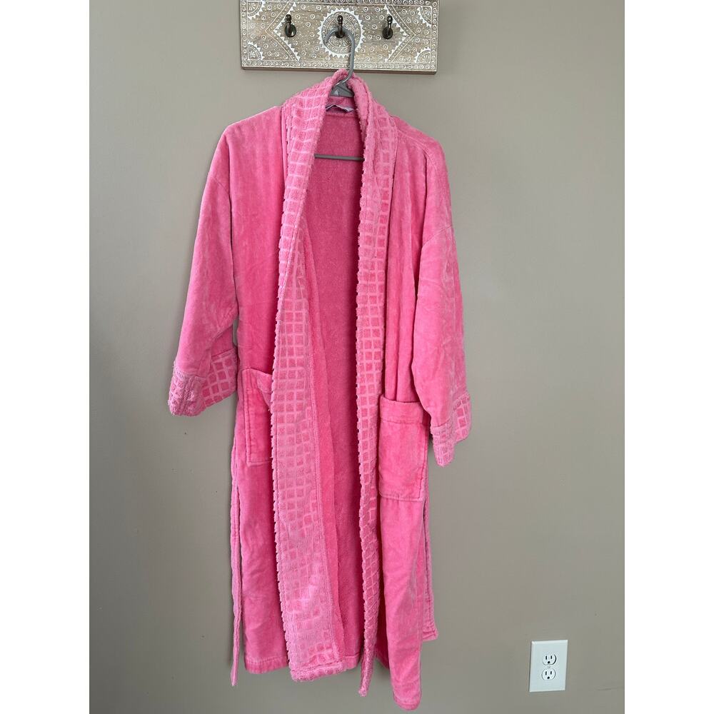 Vintage Lady Manhattan Pink Terry Cloth Long Bathrobe with Belt